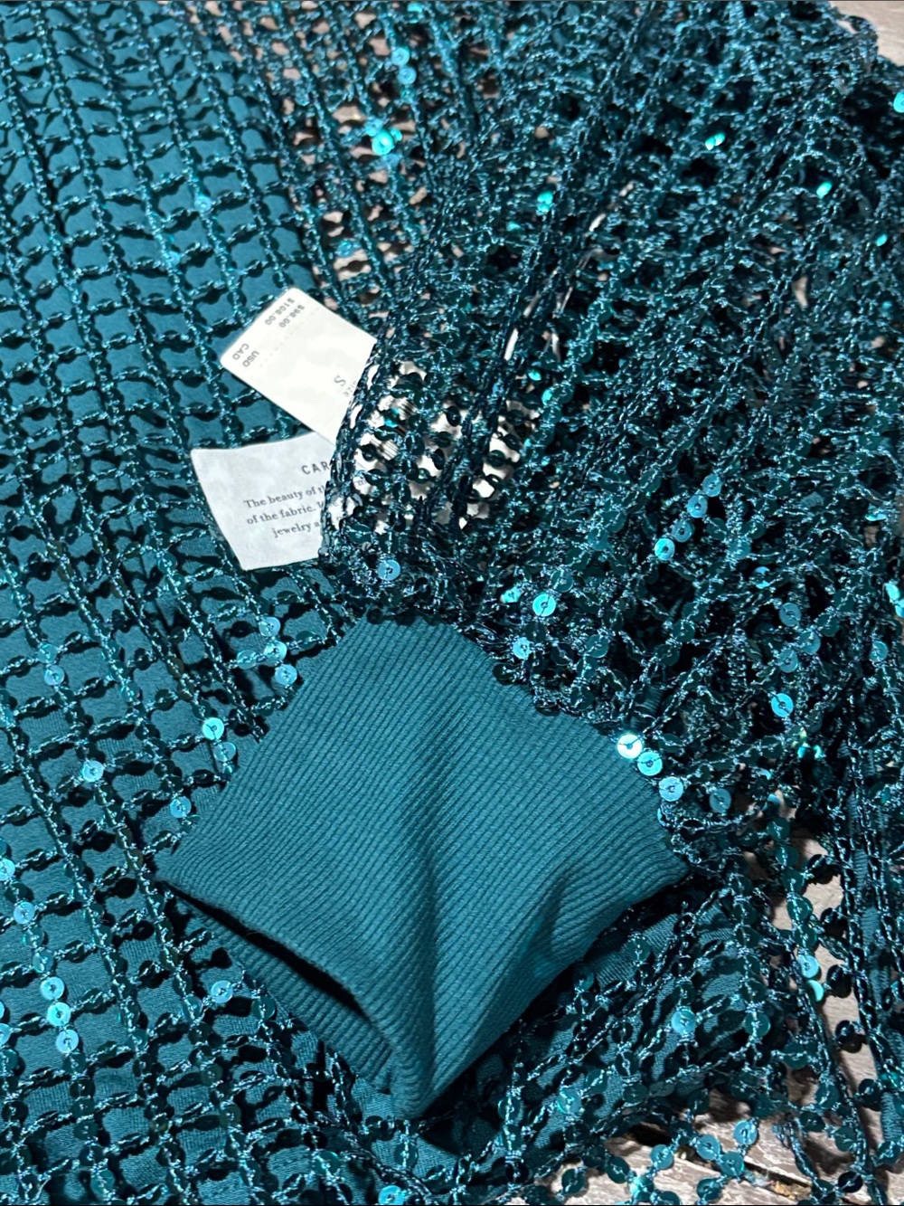 NWT Anthropologie Pilcro Sequin Shine Mesh Top - Teal / Turquoise - Size [S] - Picture 5 of 11